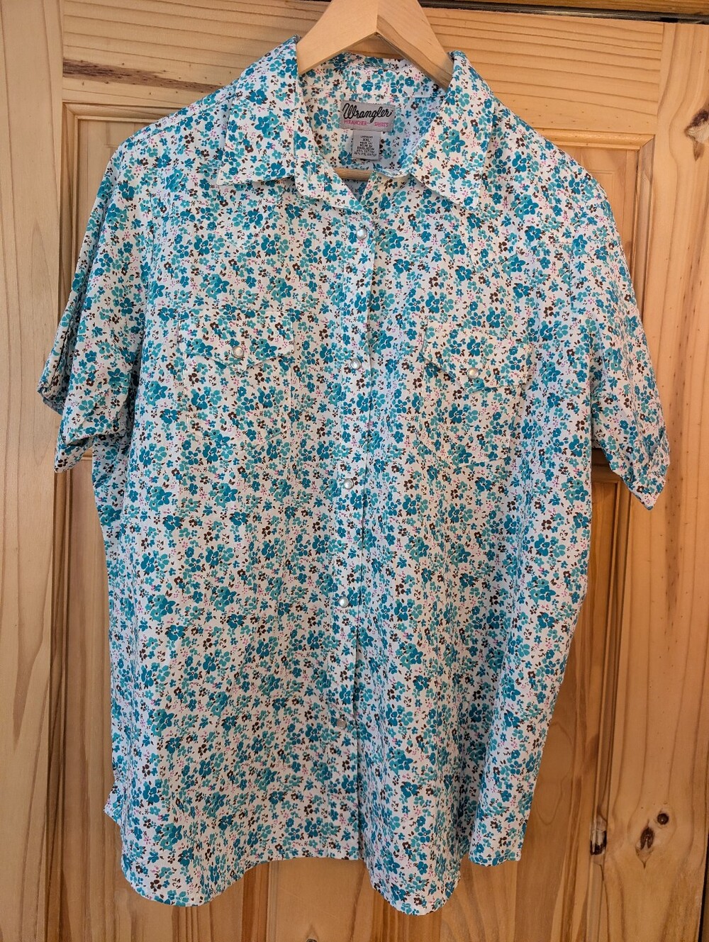 Wrangler Rancher  Short Sleeve Floral Button-Up Shirt - Teal/White Size XXL